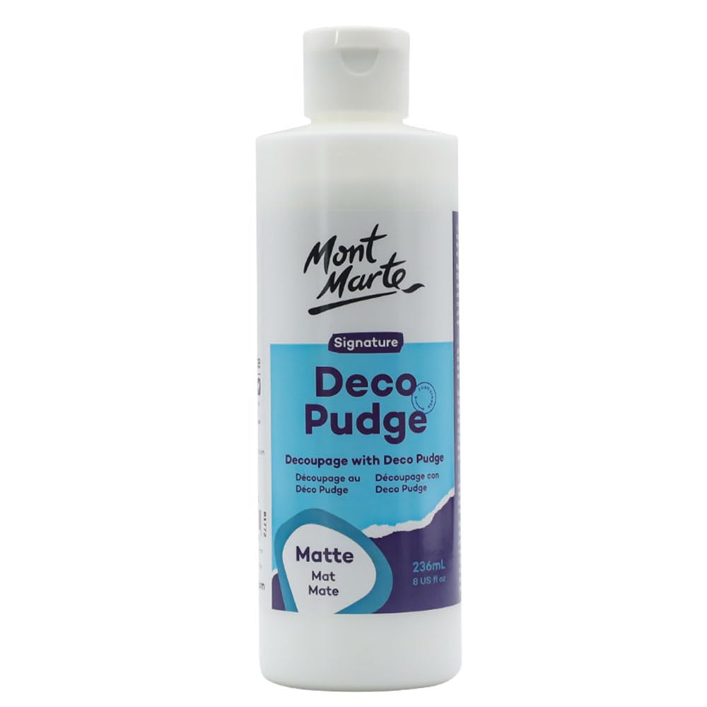 Mont Marte Deco Pudge Craft Varnish Signature 236ml (8 US fl.oz) – Gloss, Multi-Purpose Clear Craft Sealer, Varnish and Decoupage Glue, Ideal for Acrylic Paints, Paper, Wood, Ceramics, Fabrics, Clay
