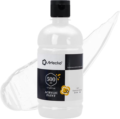 Artecho White Acrylic Paint Large Bottle 500ml / 17oz, White Craft Paint for Art Supplies, White Paint for Canvas, Rocks, Wood, Fabric, Ceramic, Non Toxic Paint