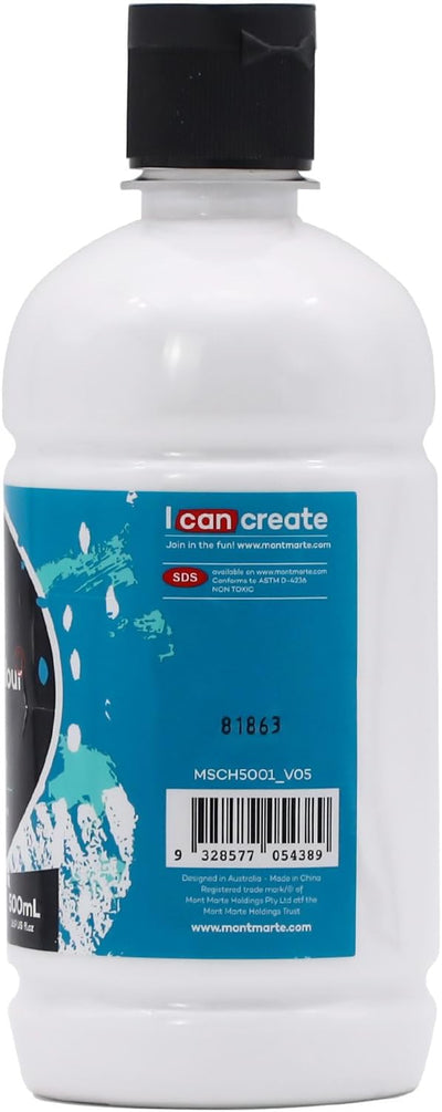 Mont Marte Signature Titanium White Acrylic Paint, 16.9oz (500ml), Semi-Matte Finish, 12 Colors, Suitable for Canvas, Wood, Fabric, Leather, Cardboard, Paper, MDF and Crafts