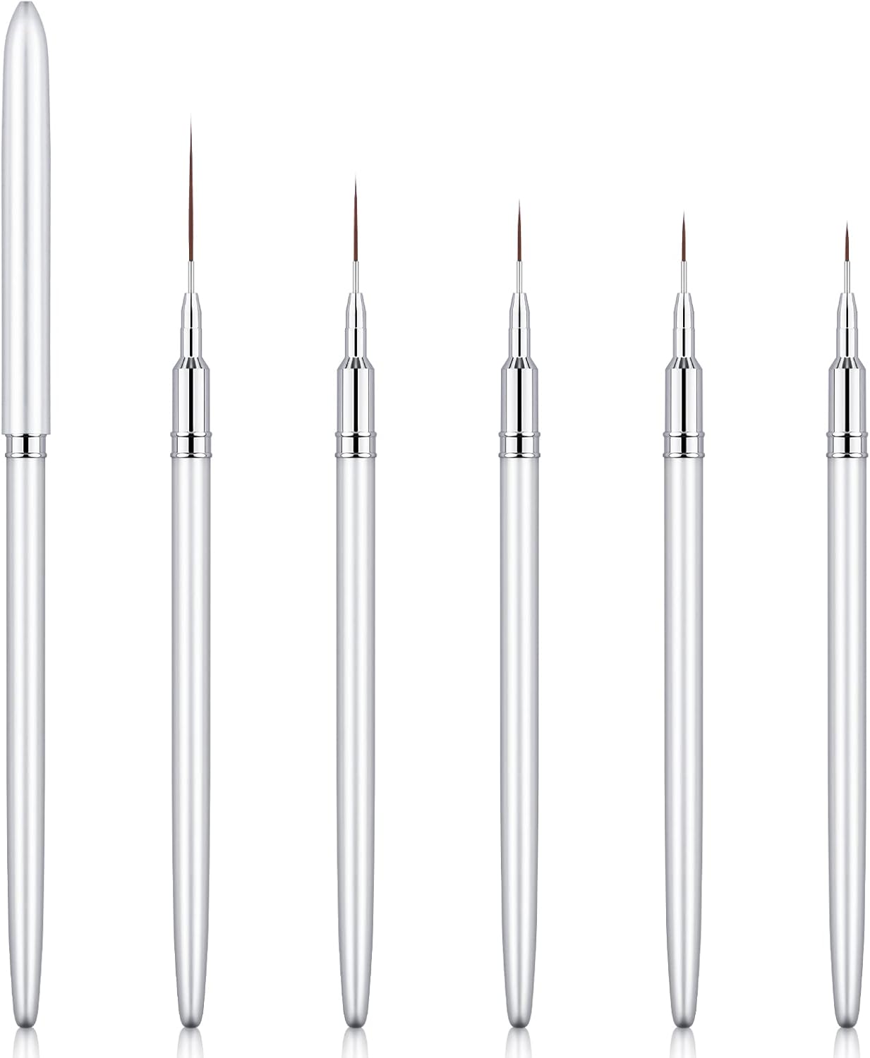 5PC Nail Art Brush Set - Long Lines, Liner, UV Gel Polish, Metal Handle, Sizes 7/9/11/15/25mm