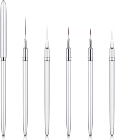 5PC Nail Art Brush Set - Long Lines, Liner, UV Gel Polish, Metal Handle, Sizes 7/9/11/15/25mm