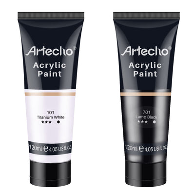 Artecho White Acrylic Paint, Titanium White Paint (120ml / 4.05oz) Tubes, Art Craft Paints for Canvas Painting, Rock, Stone, Wood, Fabric, Art Supplies