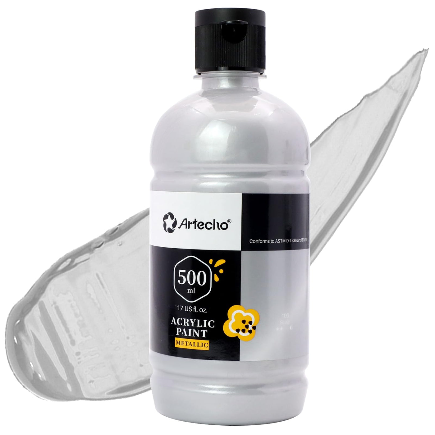 Artecho White Acrylic Paint Large Bottle 500ml / 17oz, White Craft Paint for Art Supplies, White Paint for Canvas, Rocks, Wood, Fabric, Ceramic, Non Toxic Paint