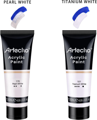 Artecho White Acrylic Paint, Titanium White Paint (120ml / 4.05oz) Tubes, Art Craft Paints for Canvas Painting, Rock, Stone, Wood, Fabric, Art Supplies