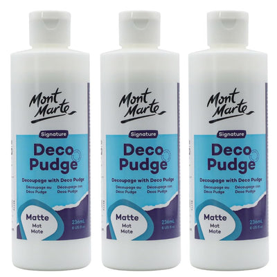 Mont Marte Deco Pudge Craft Varnish Signature 236ml (8 US fl.oz) – Gloss, Multi-Purpose Clear Craft Sealer, Varnish and Decoupage Glue, Ideal for Acrylic Paints, Paper, Wood, Ceramics, Fabrics, Clay