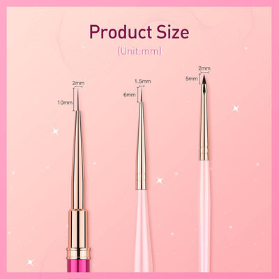 Nail Art Brushes Set, 3PC Mini Nail Art Design Tiny Detailer Brushes, Nail Art Liner Long Striping Brush and 3d Brush For Flower Gel Polish Manicure Salon DIY at Home