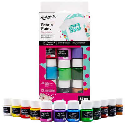 Mont Marte Permanent Fabric Paint Set 8 x 20ml Vivid Colours for Textile, Fabric, T-Shirt, Canvas, Wood, Ceramic, Glass