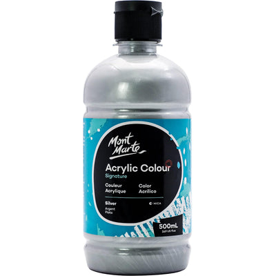 Mont Marte Signature Titanium White Acrylic Paint, 16.9oz (500ml), Semi-Matte Finish, 12 Colors, Suitable for Canvas, Wood, Fabric, Leather, Cardboard, Paper, MDF and Crafts