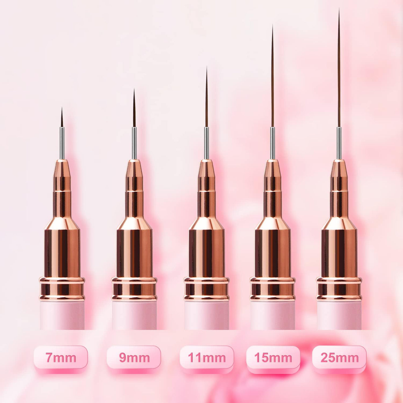 Nail Art Liner Brushes - Eptbsdu 5PC Nail Art Brush for Long Lines, Liner Brush UV Gel Polish Painting Nail Design Brush Metal Handle Nail Drawing Pens, Sizes 7/9/11/15/25mm