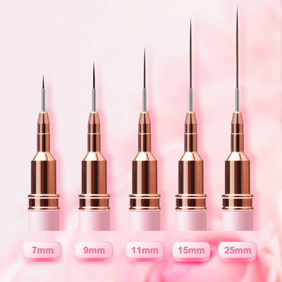 Nail Art Liner Brushes - Eptbsdu 5PC Nail Art Brush for Long Lines, Liner Brush UV Gel Polish Painting Nail Design Brush Metal Handle Nail Drawing Pens, Sizes 7/9/11/15/25mm