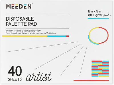 MEEDEN Artist Palette Paper Pad: 12''x16'', 40 Sheets (80lb/120gsm) Paint Palette Paper - Disposable Color Mixing Paper for Acrylic Watercolor Oil Painting