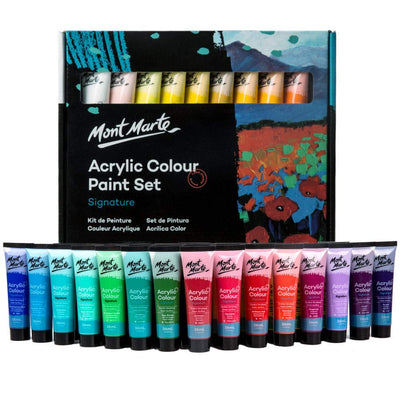 Mont Marte Acrylic Paint Set 24 Colours 36ml, Perfect for Canvas, Wood, Fabric, Leather, Cardboard, Paper, MDF and Crafts