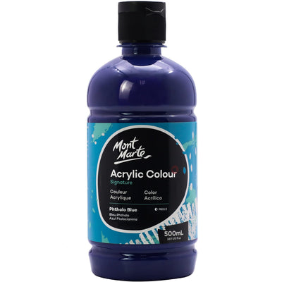 Mont Marte Signature Titanium White Acrylic Paint, 16.9oz (500ml), Semi-Matte Finish, 12 Colors, Suitable for Canvas, Wood, Fabric, Leather, Cardboard, Paper, MDF and Crafts