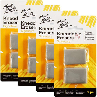 Mont Marte Kneadable Erasers Signature 2pc 4-Pack, Kneaded Erasers for Drawing, Create Highlights, Erase or Lighten Charcoal, Pastel, Pencil, Chalk Artwork, Ideal for Artists, Drawing or Sketching