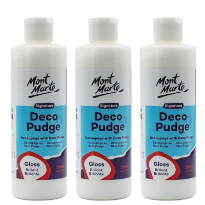 Mont Marte Deco Pudge Craft Varnish Signature 236ml (8 US fl.oz) – Gloss, Multi-Purpose Clear Craft Sealer, Varnish and Decoupage Glue, Ideal for Acrylic Paints, Paper, Wood, Ceramics, Fabrics, Clay