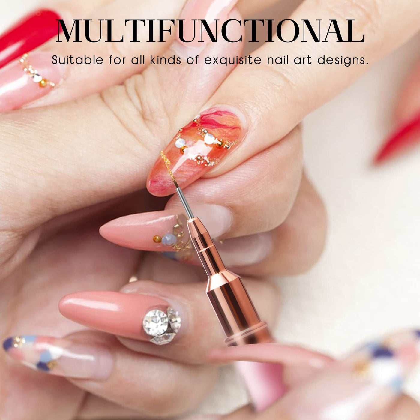 Nail Art Liner Brushes - Eptbsdu 5PC Nail Art Brush for Long Lines, Liner Brush UV Gel Polish Painting Nail Design Brush Metal Handle Nail Drawing Pens, Sizes 7/9/11/15/25mm