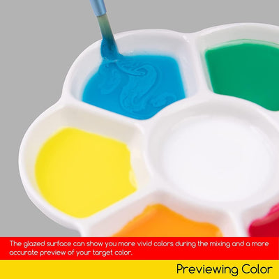 MEEDEN 7-Well Ceramic Paint Palette: 3 Pcs Watercolor Palette 4.7'' x 0.6'' - Porcelain Paint Palette Tray for Gouache Painting, Round, White