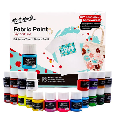 Mont Marte Permanent Fabric Paint Set 8 x 20ml Vivid Colours for Textile, Fabric, T-Shirt, Canvas, Wood, Ceramic, Glass