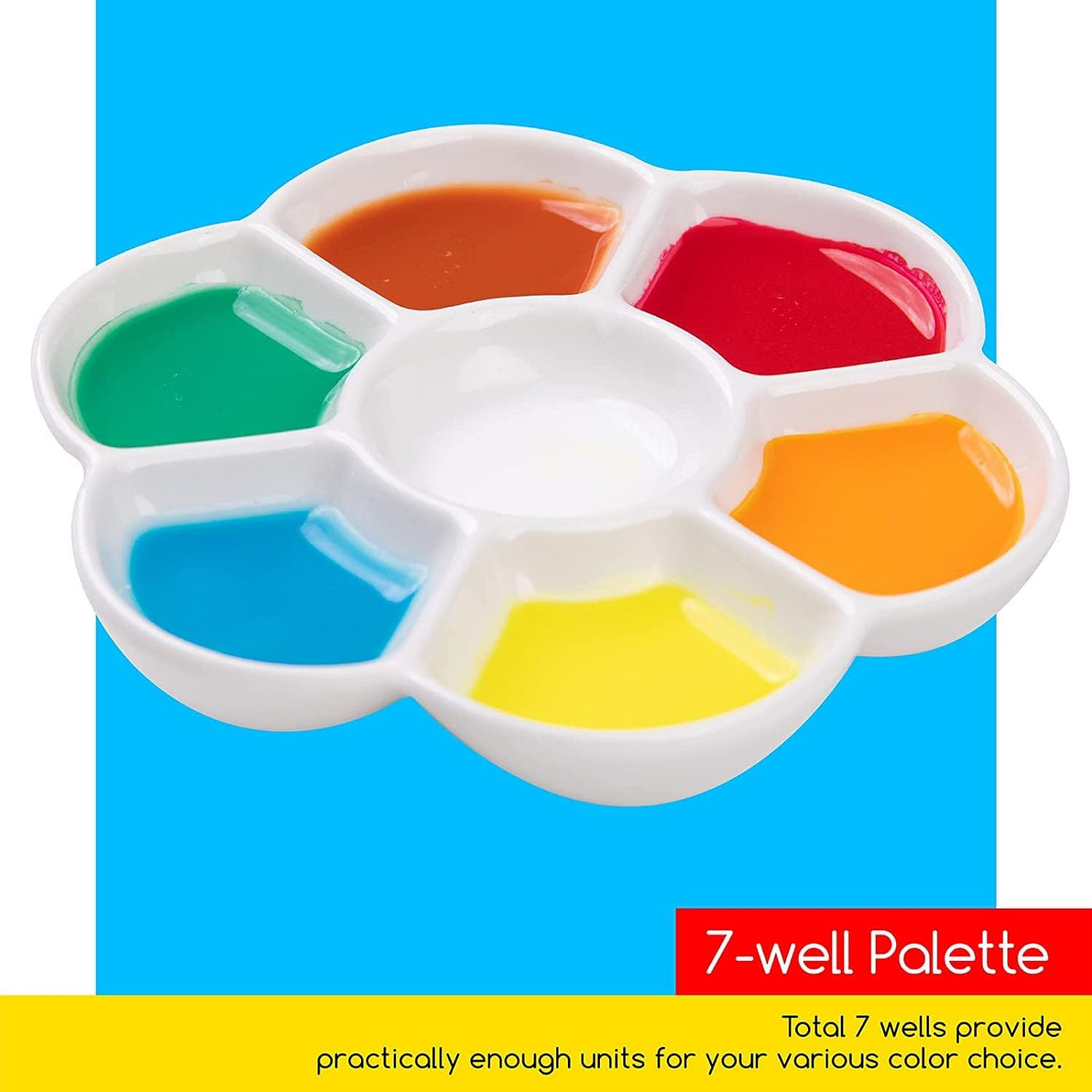 MEEDEN 7-Well Ceramic Paint Palette: 3 Pcs Watercolor Palette 4.7'' x 0.6'' - Porcelain Paint Palette Tray for Gouache Painting, Round, White
