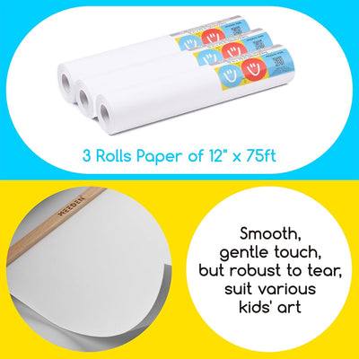 MEEDEN Paper Roll Dispenser with 3 Paper Rolls (12" x 75ft) - Beech Wood Kids Easel, Wooden Tabletop Easel for Kids Art Supplies, Toddler, Doodle, Drawing, Art, Craft