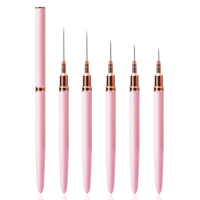 Nail Art Liner Brushes - Eptbsdu 5PC Nail Art Brush for Long Lines, Liner Brush UV Gel Polish Painting Nail Design Brush Metal Handle Nail Drawing Pens, Sizes 7/9/11/15/25mm