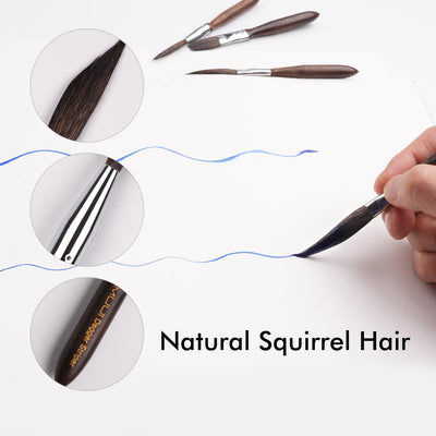 Fuumuui 4pcs Squirrel Hair Brush Set - Detail Script Liner, Scroll, Sword & Dagger Striper Brushes