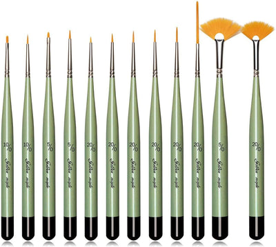 Golden Maple Detail Paint Brush Set, 12pcs Fine Miniature Paint Brushes Kit with Fan Brush Perfect for Acrylic, Oil, Watercolor, Model, Face, Paint by Numbers