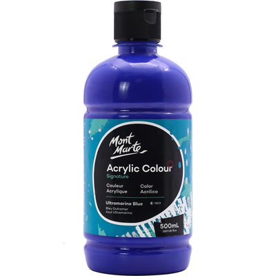 Mont Marte Signature Titanium White Acrylic Paint, 16.9oz (500ml), Semi-Matte Finish, 12 Colors, Suitable for Canvas, Wood, Fabric, Leather, Cardboard, Paper, MDF and Crafts