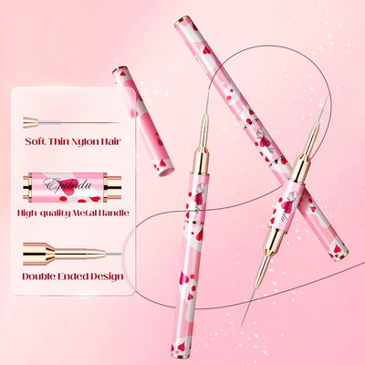Nail Art Brushes Set - Eptbsdu 5PC Double Ended Nail Art Liner Brushes Striping Brushes for Short Strokes, Details, Blending, Elongated Lines 5/7/9/10/11/15/20/22/25/30mm