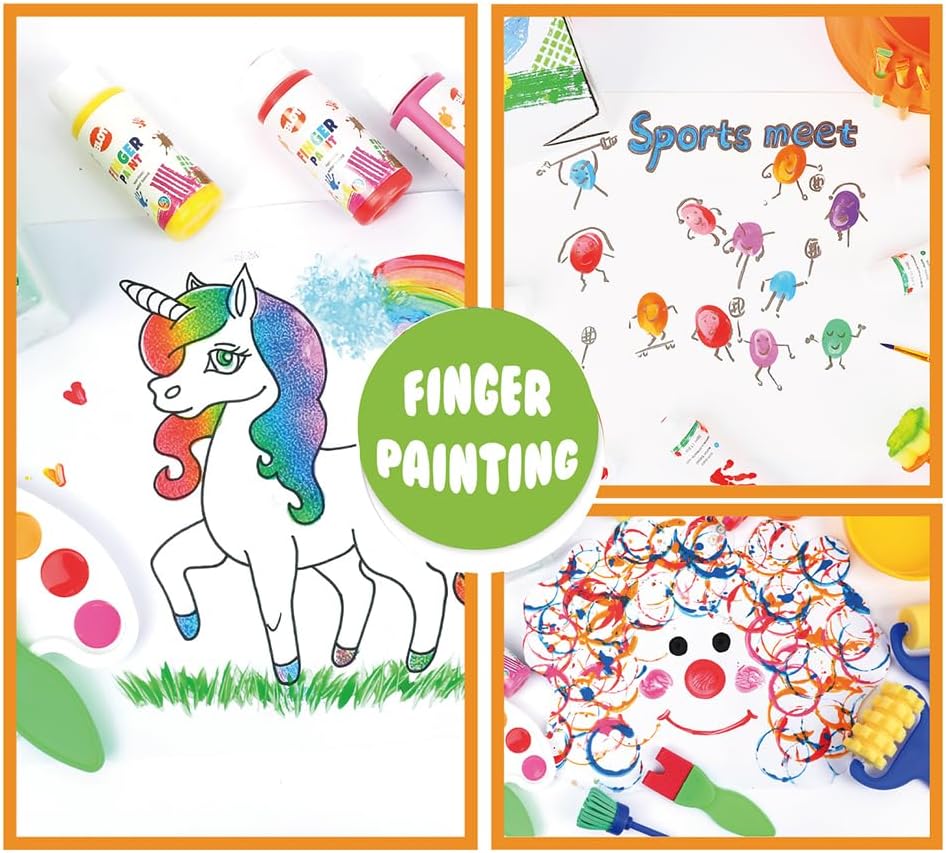 Early Learning Kids Paint Set Washable Finger Paint with Assorted Painting Brushes Sponges Portable Case for Kids Toddlers Drawing Gifts Age 3+