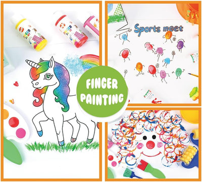 Early Learning Kids Paint Set Washable Finger Paint with Assorted Painting Brushes Sponges Portable Case for Kids Toddlers Drawing Gifts Age 3+