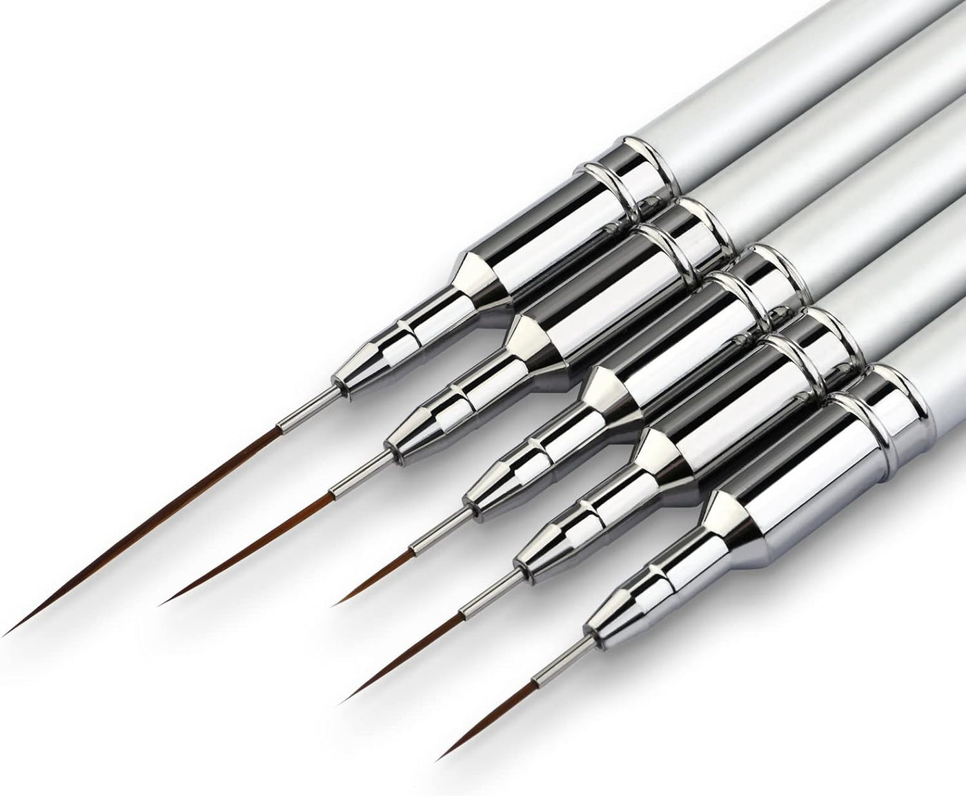 5PC Nail Art Brush Set - Long Lines, Liner, UV Gel Polish, Metal Handle, Sizes 7/9/11/15/25mm