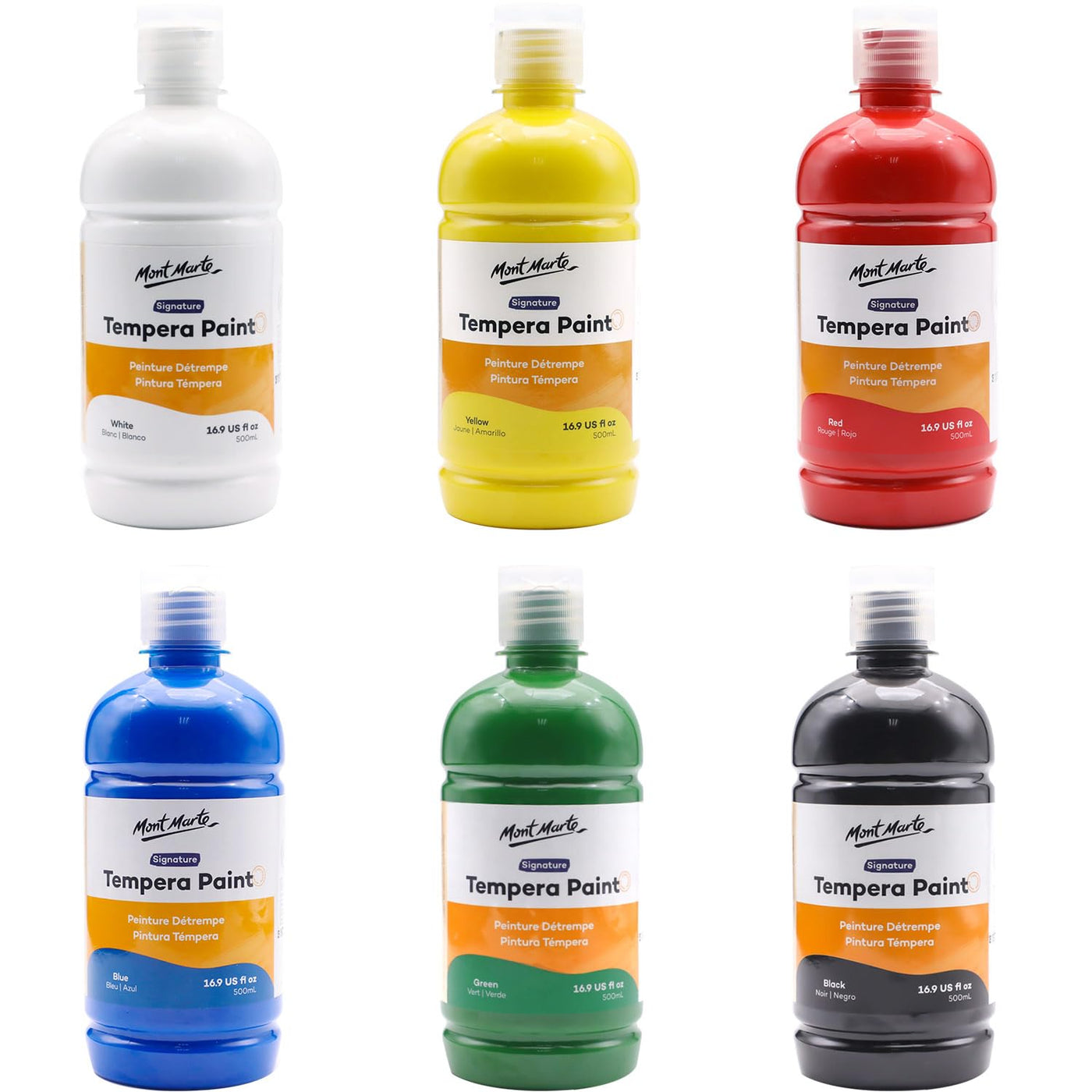 Mont Marte Tempera Paint Set 12pc x 16.9 US fl.oz (500ml), 12 Bottles of Tempera Style Kids Paint, Washable for Kids Art and Craft, Non Toxic, Easy to Clean.