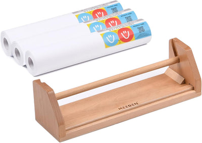 MEEDEN Paper Roll Dispenser with 3 Paper Rolls (12" x 75ft) - Beech Wood Kids Easel, Wooden Tabletop Easel for Kids Art Supplies, Toddler, Doodle, Drawing, Art, Craft