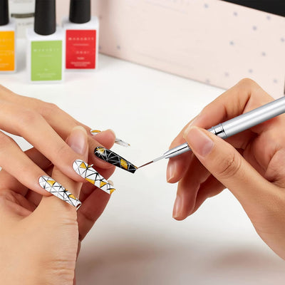 5PC Nail Art Brush Set - Long Lines, Liner, UV Gel Polish, Metal Handle, Sizes 7/9/11/15/25mm
