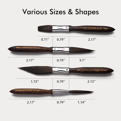 Fuumuui 4pcs Squirrel Hair Brush Set - Detail Script Liner, Scroll, Sword & Dagger Striper Brushes