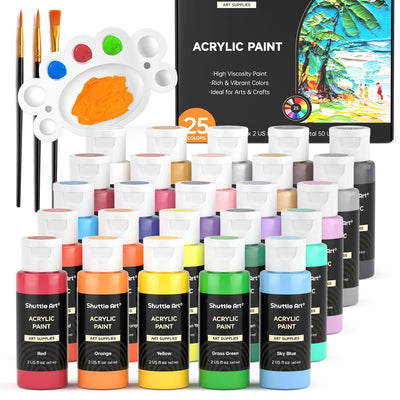 Shuttle Art Acrylic Paint, 50 Colors Acrylic Paint Set, 2oz/60ml Bottles, Rich Pigments, Water Proof, Premium for Artists, Beginners and Kids on Canvas Rocks Wood Ceramic Fabric