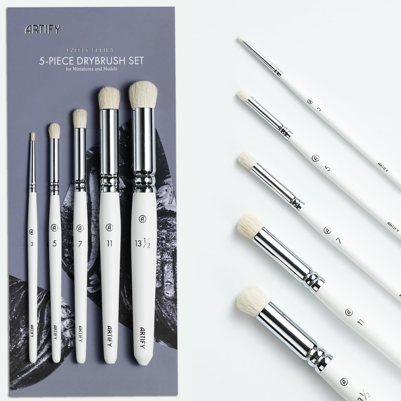 ARTIFY Drybrush Set with Dampening Pad and Brush Soap: 5 Sizes Professional-Grade Dry Brush for Effortless Miniature & Model Painting - Hobby Paint Brushes for Tabletop & Wargames Miniatures