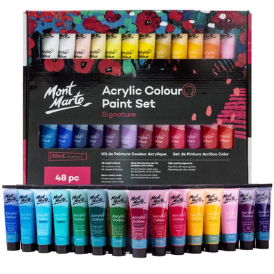 Mont Marte Acrylic Paint Set 24 Colours 36ml, Perfect for Canvas, Wood, Fabric, Leather, Cardboard, Paper, MDF and Crafts