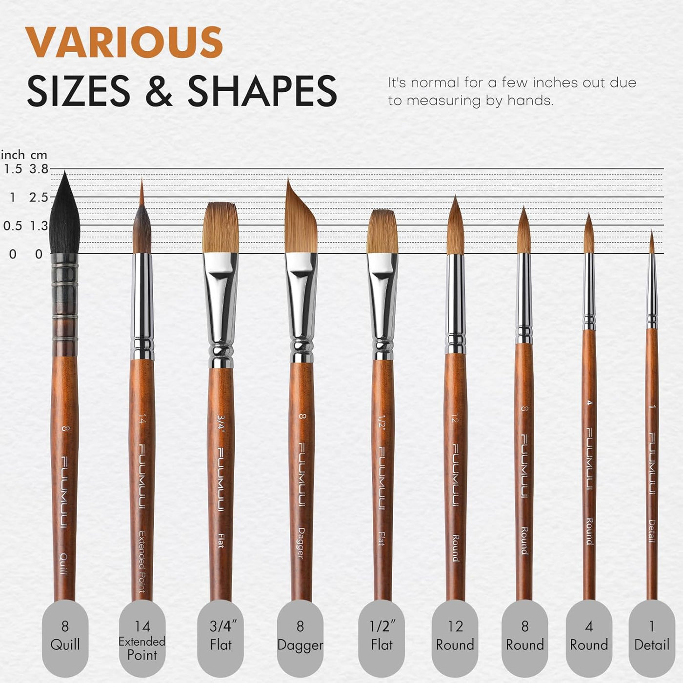 Watercolor Paint Brushes, 9pcs Fuumuui Professional Sable Brushes & Natural Squirrel Mop Brush Set with Extended Needle, Round Point, Flat, Dagger, Quill Wash for Watercolor Gouache Inks