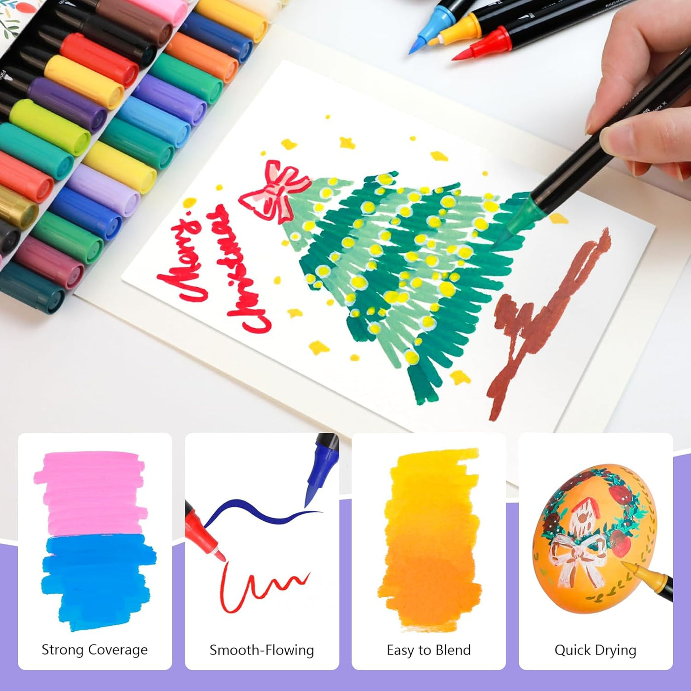 Artecho Acrylic Paint Markers 48 Colors, Acrylic Paint Pens with Brush Tip and Fine Tip for Stone, Rock Painting, Paper, Pumpkin, Wood, Egg, Canvas, Ceramic, Fabric, leather, Glass, DIY Crafts