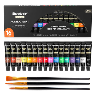 Shuttle Art Acrylic Paint Set, 30 x12ml Tubes Artist Quality Non Toxic Rich Pigments Colors Great for Kids Adults Professional Painting on Rocks Canvas Wood Clay Fabric Ceramic Crafts