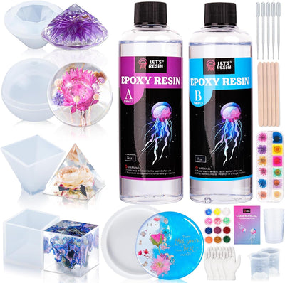 LET'S RESIN Epoxy Resin Kits and Molds Complete Set, 16oz Resin Art Kit with Silicone Molds, Pigment, Dried Flowers, Crafts for Adults, Beginners, Art Supplies for DIY Lovers, DIY Gift for Women