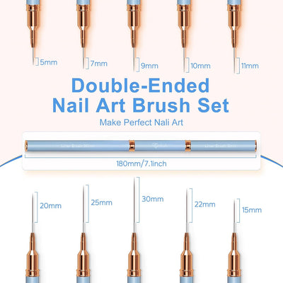Nail Art Brushes, Double-Ended 10PCS Head Long Nail Art Liner Brushes Nail Design Brushes for Long Lines,Tiny Details,Fine Drawing Nail Brushes for Nail Art,Sizes 5/7/9/10/11/15/20/22/25/30