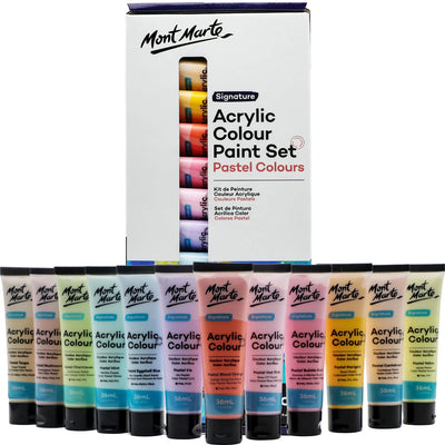 Mont Marte Acrylic Paint Set 24 Colours 36ml, Perfect for Canvas, Wood, Fabric, Leather, Cardboard, Paper, MDF and Crafts