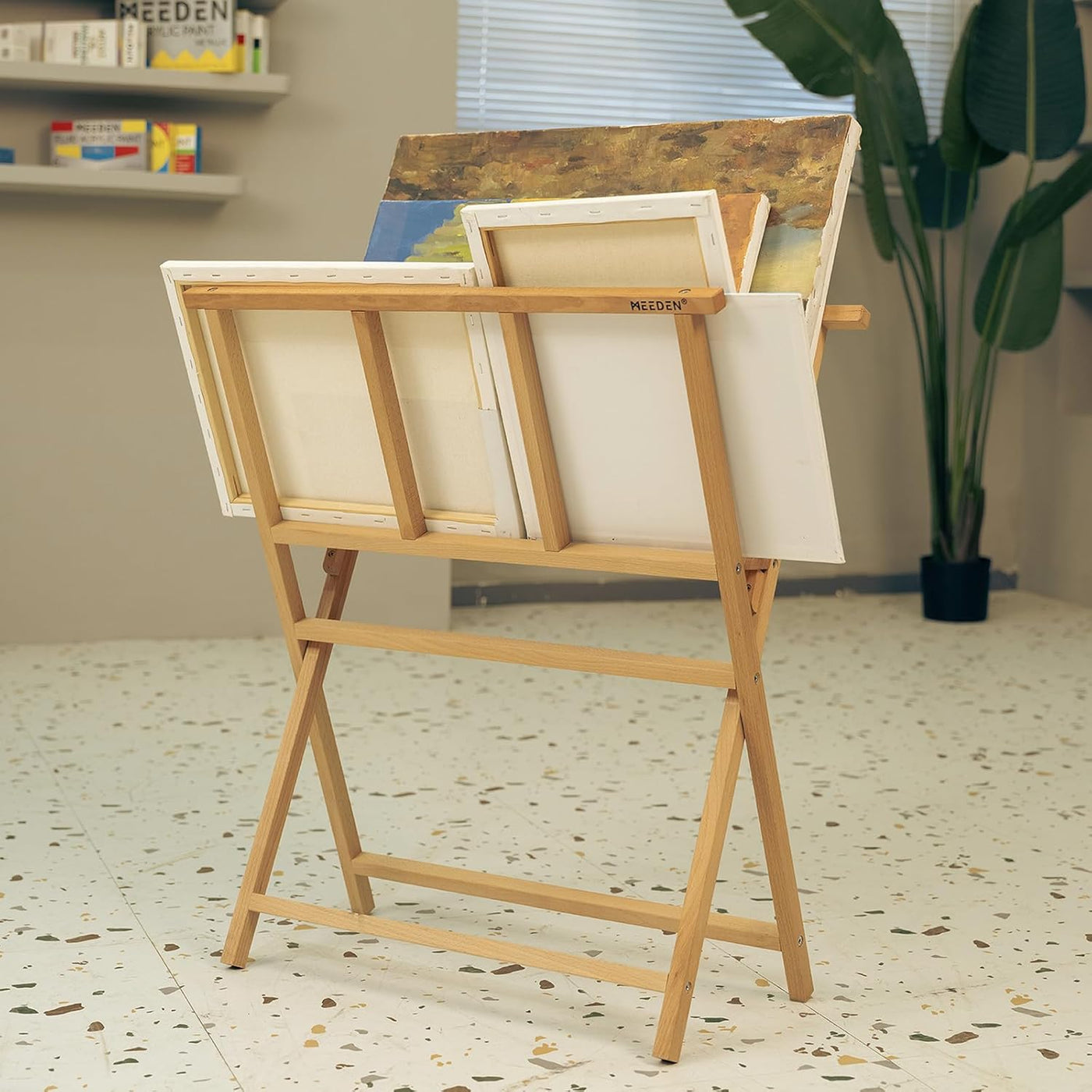MEEDEN Folding Art Print Rack - Beechwood Art Storage Rack - Artist Storage and Display Rack for Canvas Art Prints Panels Posters Art Gallery Shows