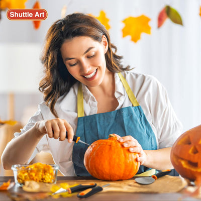 Shuttle Art 20 PCS Halloween Pumpkin Carving Kit, 10 PCS Professional Heavy Duty Stainless Steel Pumpkin Carving Tools with 10 Pumpkin Stencils and Carrying Case, Safe and Durable for Kids Adults