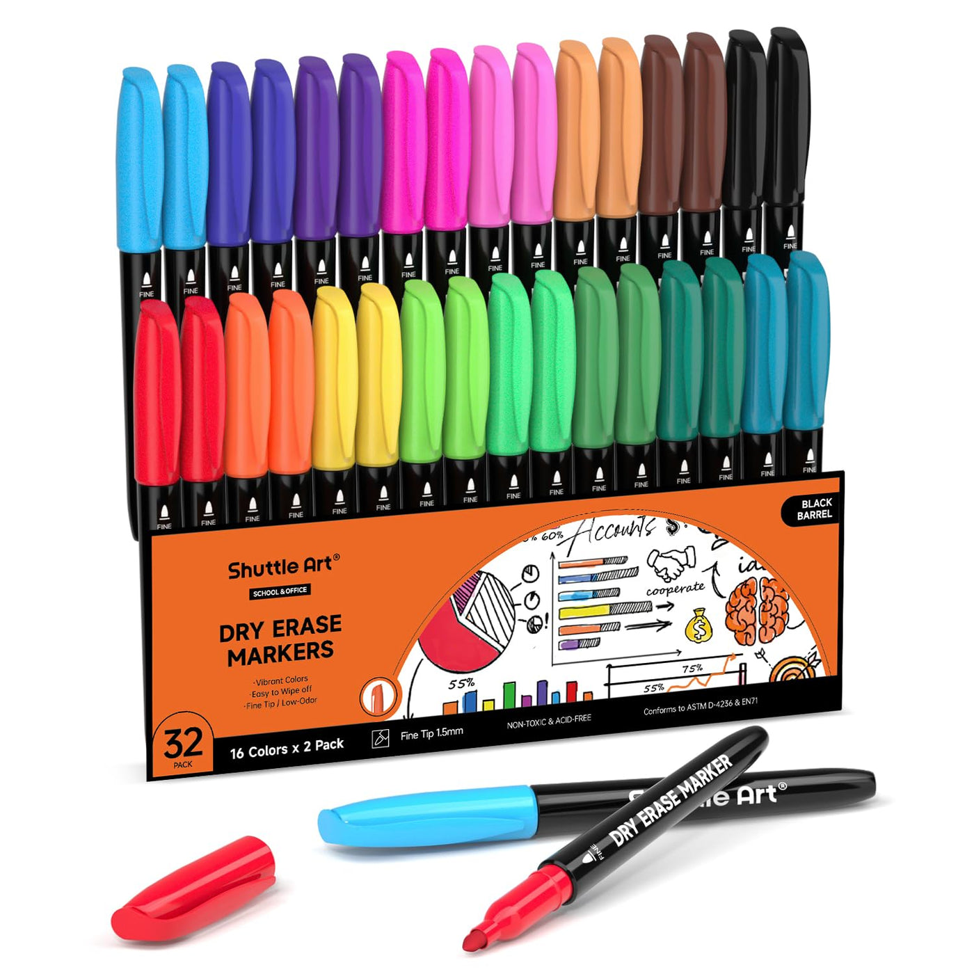 Shuttle Art Magnetic Whiteboard Markers, 20 Pieces Fine Tip and Eraser, Dry Erase Whiteboard Markers, for Writing on Whiteboards, Weekly Planner, Glass for School Office Home