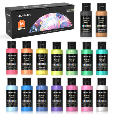 Shuttle Art Acrylic Paint, 50 Colors Acrylic Paint Set, 2oz/60ml Bottles, Rich Pigments, Water Proof, Premium for Artists, Beginners and Kids on Canvas Rocks Wood Ceramic Fabric