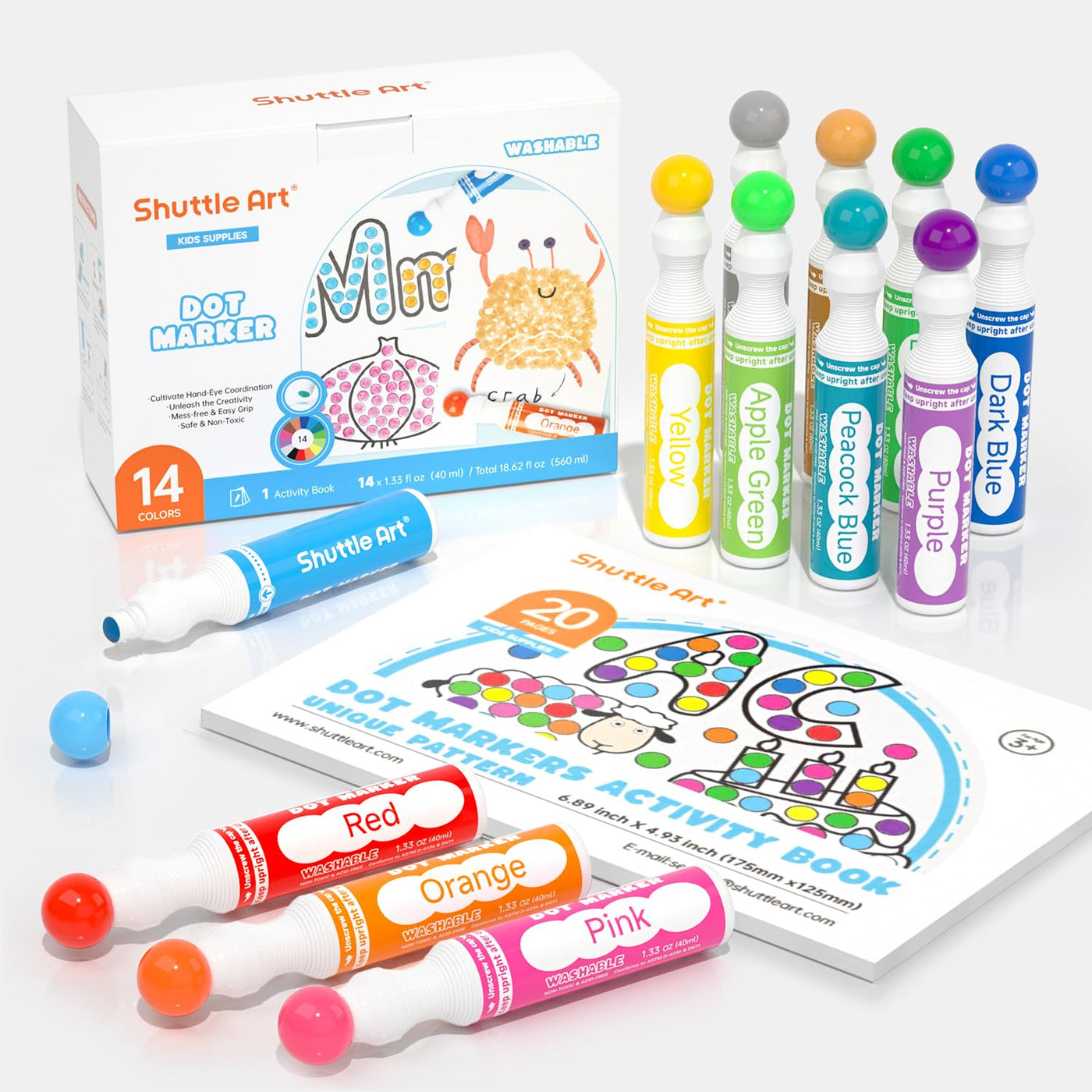 Shuttle Art Dot Markers, 10 Colors Washable Markers for Toddlers,Bingo Daubers Supplies Kids Preschool Children, Non Toxic Water-Based